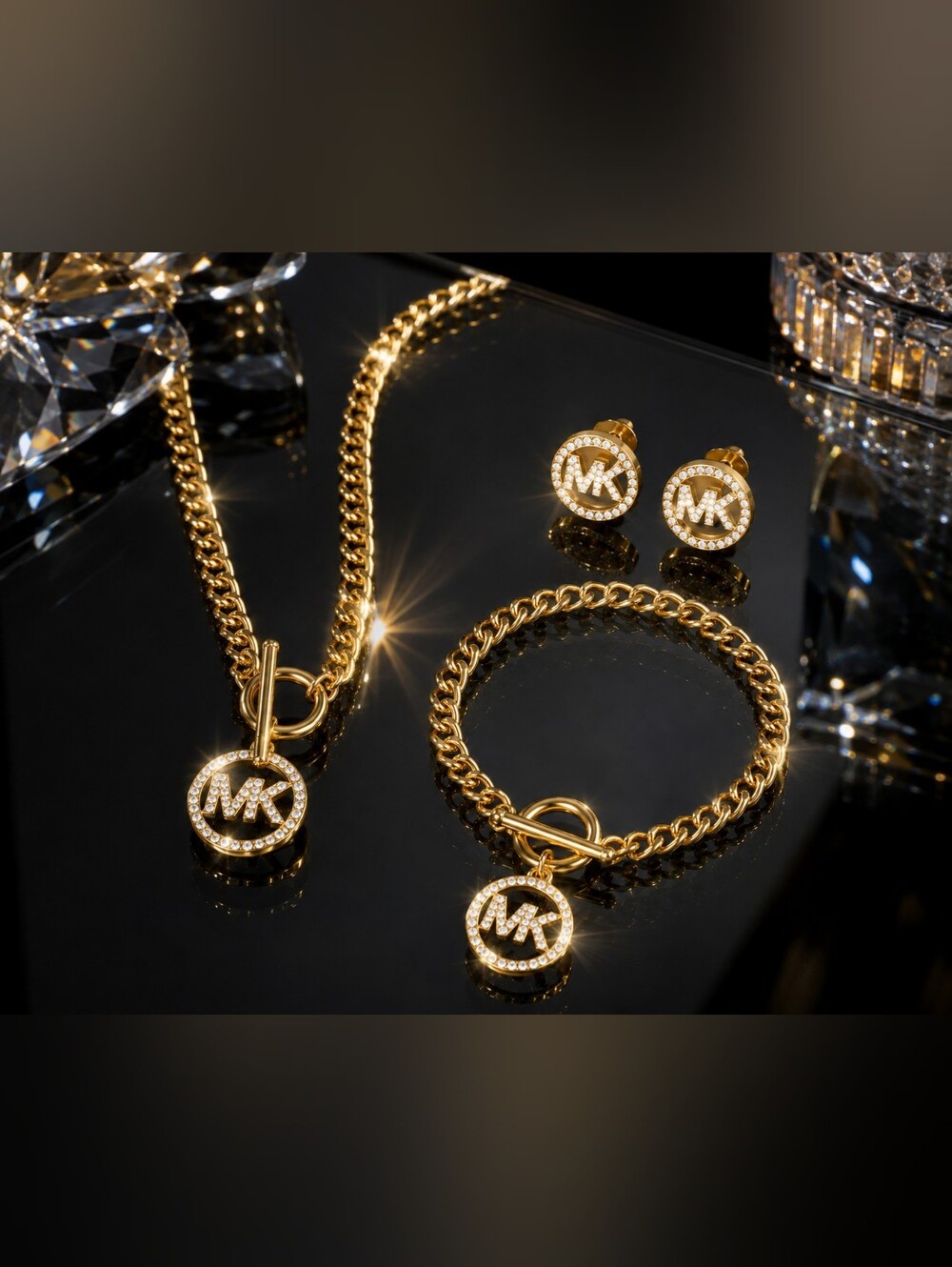 Designer Inspired Monogram Jewelry Set 3 Piece Stainless Steel Jewerly. 2 Tones.